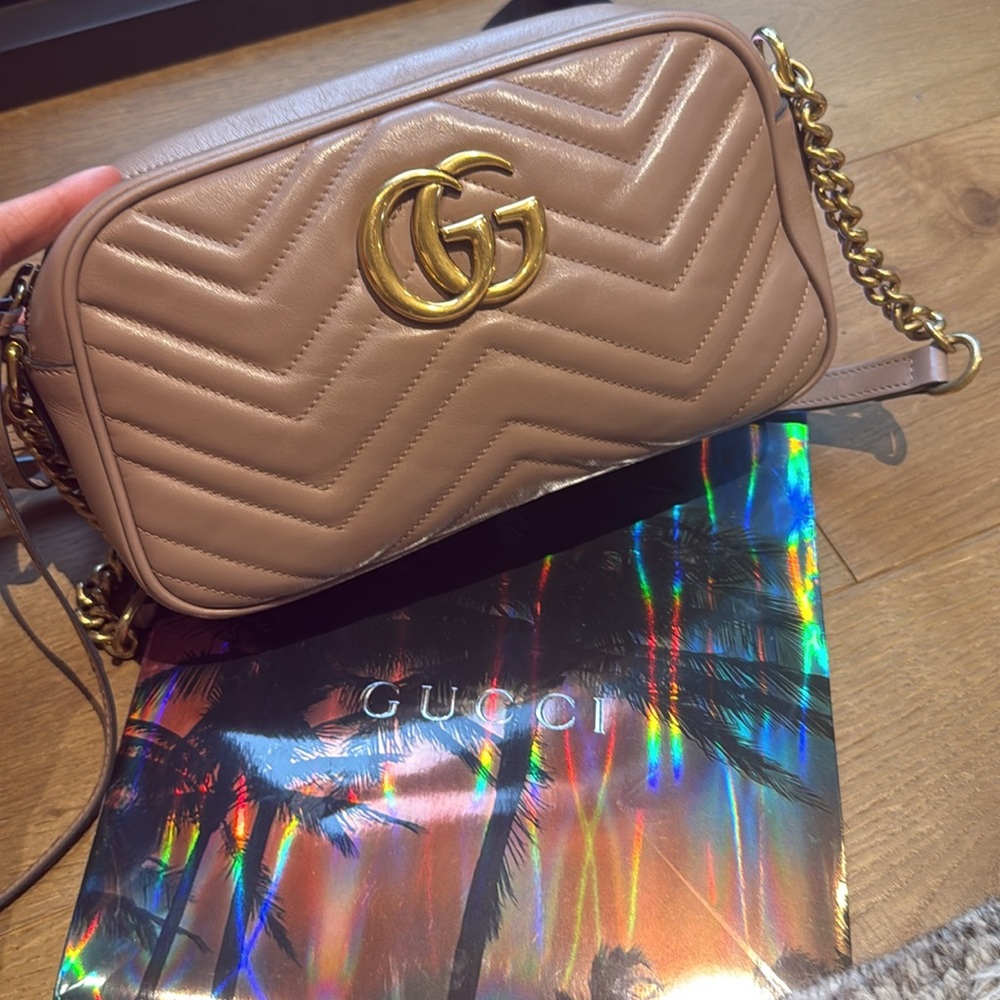 Gucci GG Marmont Small Camera Crossbody Bag Matelassé Leather Double G